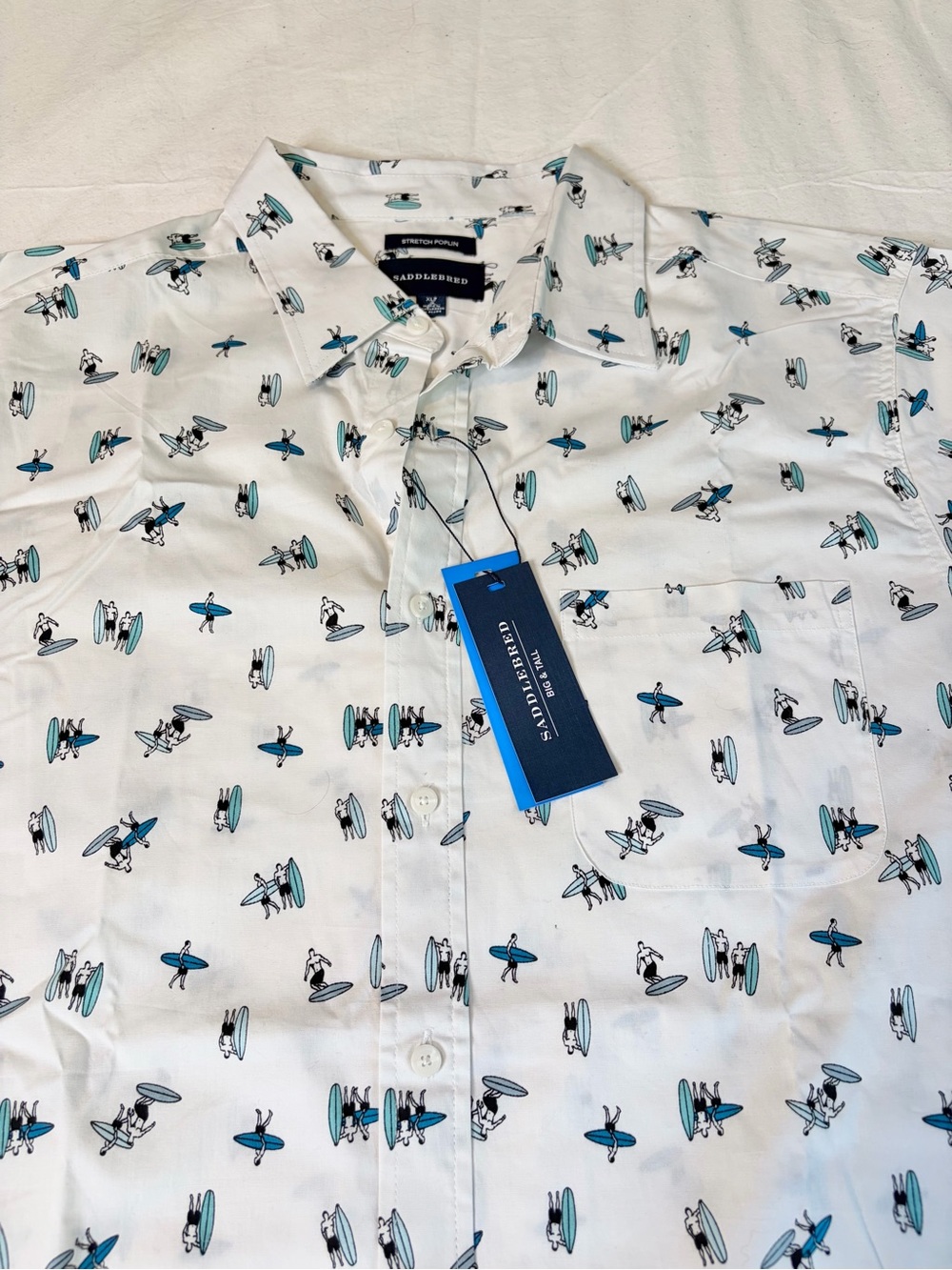 White Short-Sleeve Button Up Mini Surf Print Shirt NWT